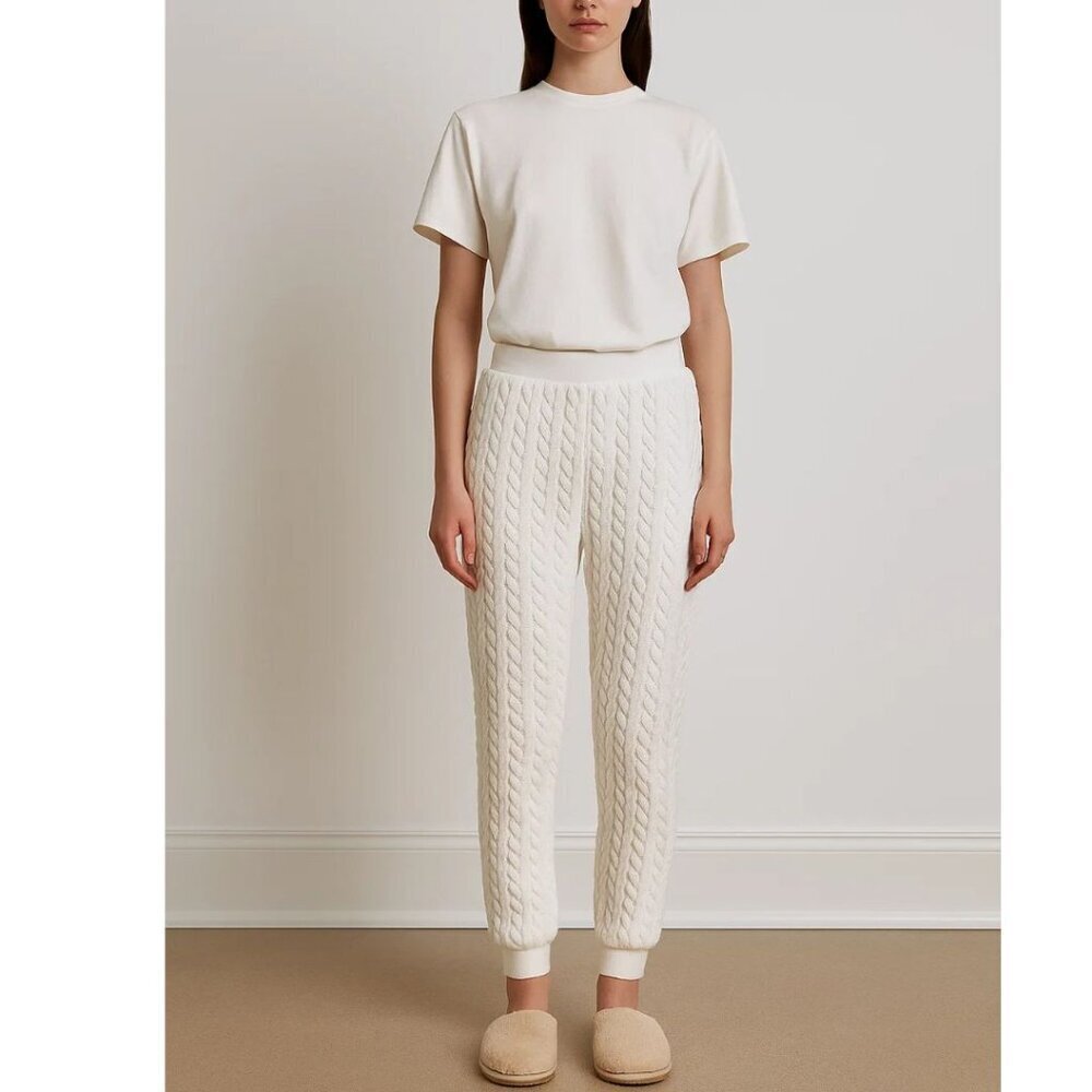White Quilted Jogger Pants with an Elastic Waist, Size Large - NWOT